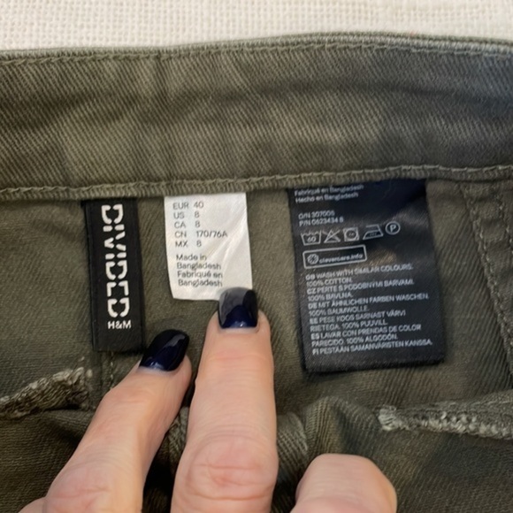 H&M divided denim olive army green button down jean mini midi skirt - Picture 4 of 8